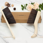Handheld Dusting Cleaning Brushes Wood Handle Soft Bristle Small Broom, for Clean Dust, 2 Pack, Brown