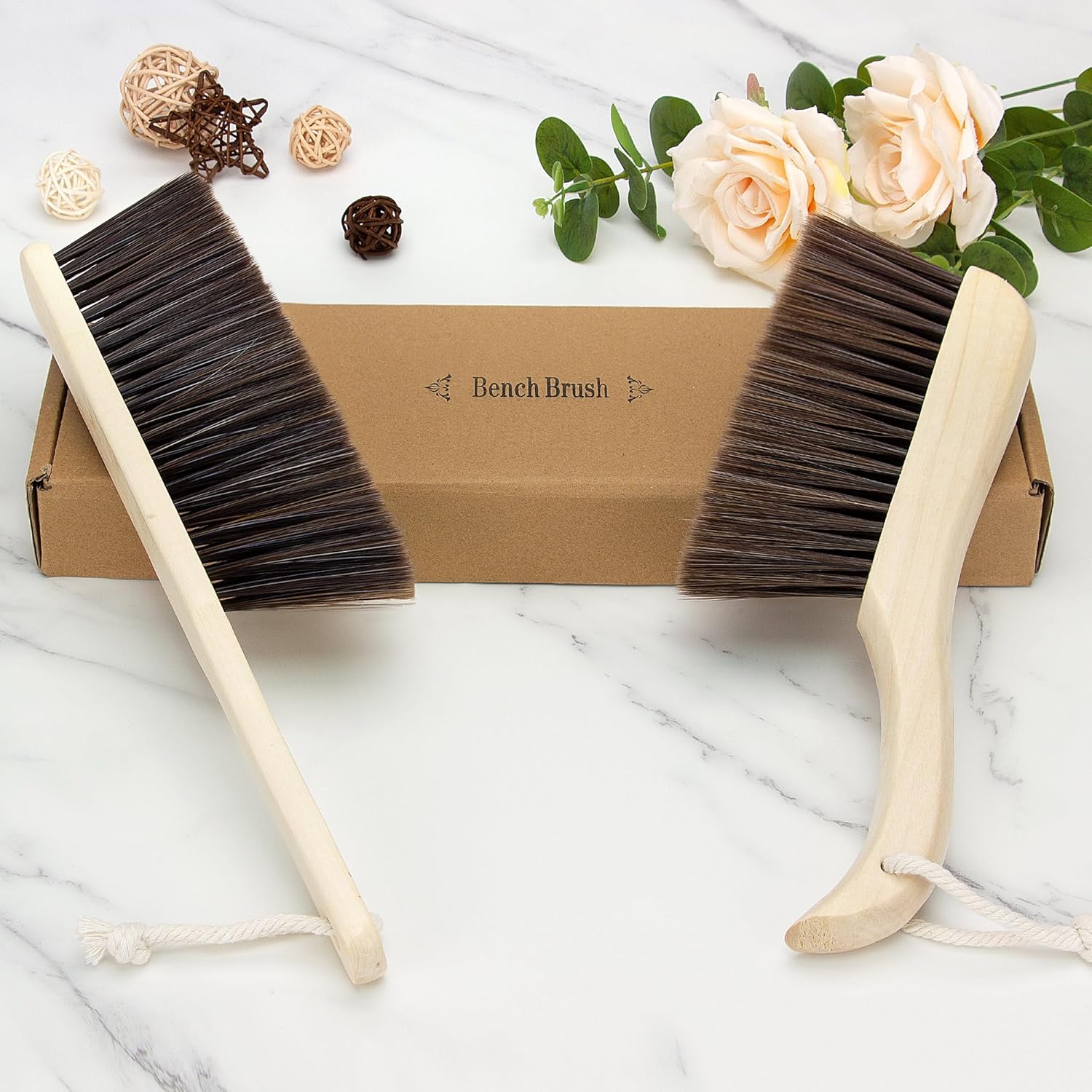 Handheld Dusting Cleaning Brushes Wood Handle Soft Bristle Small Broom, for Clean Dust, 2 Pack, Brown