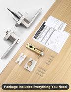 5 Pack Privacy Square Brushed Nickel Door Handles Interior, Keyless Door Knobs for Bedroom/Bathroom, Reversible for Left Right Handed Doors