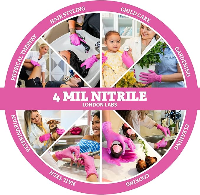 4 Mil – Fuchsia Pink Nitrile Gloves – Disposable Latex Free & Powder Free– Chemical Resistant, Pink Rubber Gloves