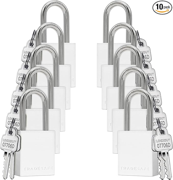 TRADESAFE Lockout Tagout Locks Set - 10 Silver Aluminum Loto Locks, Lock Out Tag Out Padlocks Keyed Alike, 2 Keys Per Lockout Padlock, OSHA Compliant
