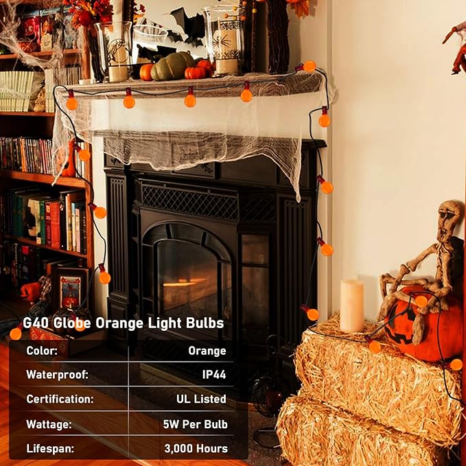 SUNSGNE G40 Orange Incandescent Replacement Light Bulbs, 25 Pack Globe Light Bulbs for E12 Outdoor String Lights, C7/E12 Candelabra Base, 5 Watt, Orange
