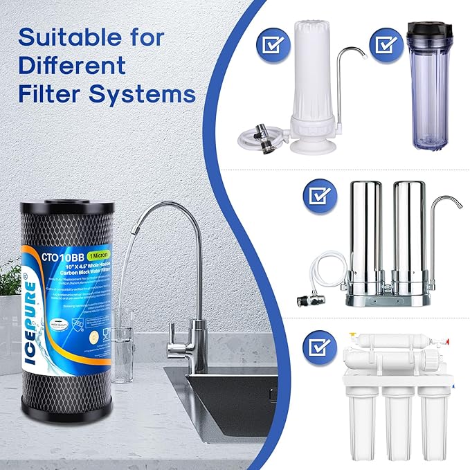 ICEPURE 10"X4.5",1 Microns Whole House Sediment Activated Carbon Water Filter Compatible with Dupont WFHDC8001,EP Series,EPM Series,CB-BB-10, GE FXHTC, GXWH40L, GXWH35F, GNWH38S, CTO10BB,3PACK