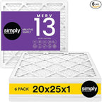 Simply 20x25x1 Air Filter, Merv 13, MPR 1500, 6 Pack, For Home AC Furnace & HVAC (Actual Size: 19.75"x24.75"x0.75") DUST, Pet, & Allergy Control
