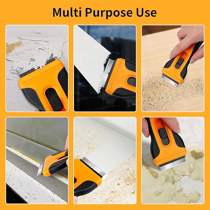 Razor Blade Scraper Tool with 15 Extra SK5 Blades - Multi-Surface for Glass Tile Window Car Cooktops - Stainless Steel, Cleaning & Paint Removal Tool