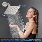 Shower Faucet Set, 10" Ceiling Mount Rainfall Shower System with 2 Rain Shower Head and Multi-function Handheld Head Push Button Diverter Shower Faucet Trim Kit Brushed Nickel