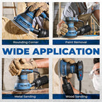 Dong Cheng 5-Inch Random Orbital Sander 3 Amp 12000OPM, 6 Variable Speeds, with 10pcs Sandpaper & Detachable Dust Bag, Sanding for Woodworking, Refinish Furniture & Remove Varnish