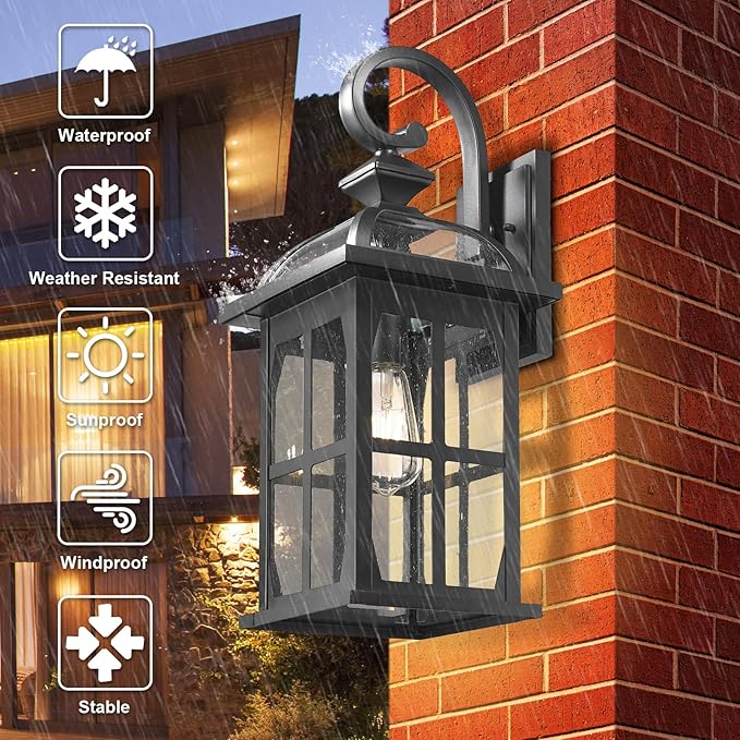 Darkaway Large Outdoor Wall Lights, 22inch Exterior Light Fixture with Seeded Glass, Aluminum Anti-Rust Outside Exterior Lights Sconces Lighting for House Porch Yard Hallway Doorway Garage