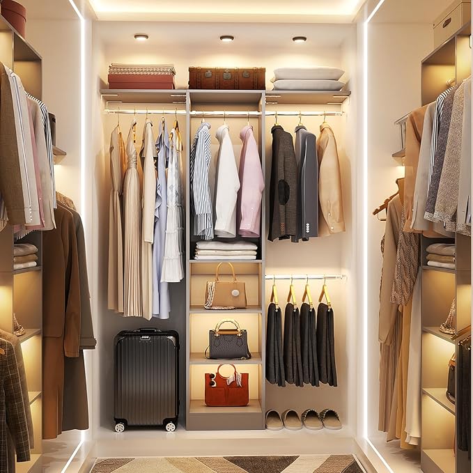 48" Small Closet Organizer, 4FT Closet System for Small Closets with 4 Hanging Rods & 3 Shelves, 80"H Small Closet Organizers and Storage for Bedrooms, Cloakrooms, Gray