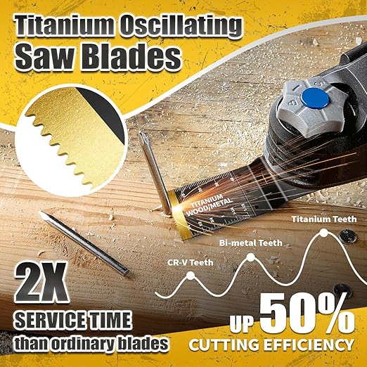 20PCS Oscillating Tool Blades, Professional Universal Titanium Oscillating Saw Blades Multitool Blades Kits for Wood Plastics Metal, Dewalt Ryobi Fein Milwaukee（1 titanium blade 19 wood blades）
