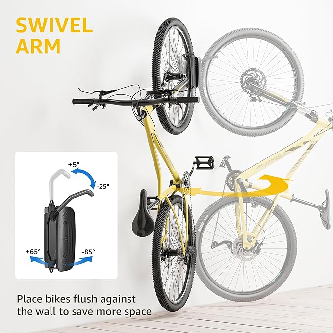 monTEK Swivel Bike Wall Mount – Garage Bike Hanger & Space-Saving Vertical Bike Rack for Garage & Apartment, Sturdy Bike Storage Hook Holds up to 66 lbs, Easy Installation & Scratch-Proof Design