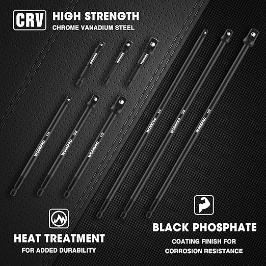 WORKPRO 9-Piece Socket Adapter Extension Set, 1/4, 3/8, 1/2-Inch Drive, 1/4-Inch Hex Shank, Impact Grade Extension Bit With Holder For Power Drill & Impact Driver