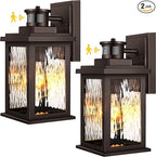 VIANIS Exterior Light Fixture with Motion Sensor, 2 Packs Oil Rubbed Bronze Dusk to Dawn Outdoor Porch Lights Wall Mount, Anti-Rust Aluminum Wall Lanterns with Tempered Glass for Garage Entrance