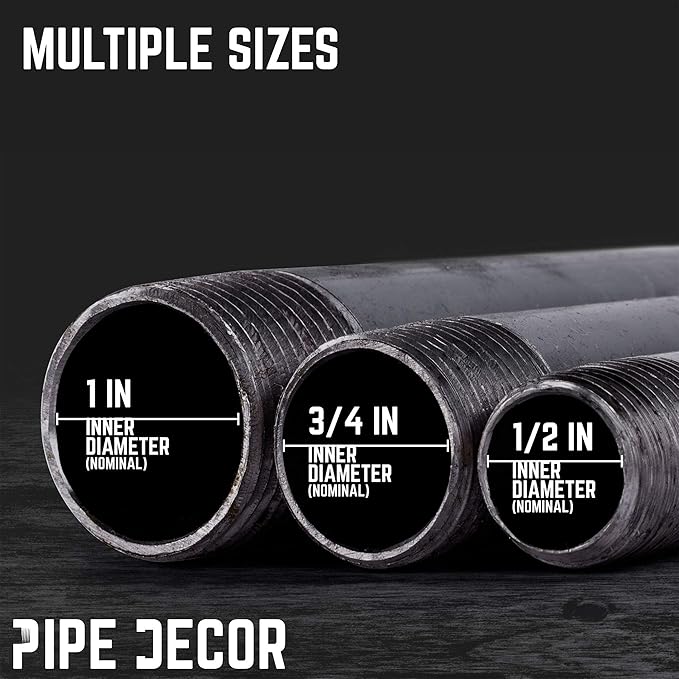 PIPE DÉCOR 1/2” x 11” Malleable Cast Iron Pipe Nipple, Pre-Cut Connectors, Industrial Steel Grey Fits Standard Half Inch Black Threaded Pipes Nipples and Fittings, Build Vintage DIY Furniture, 6 Pack