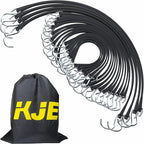 KJE 20Pack (15", 21", 31") Rubber Bungee Cords with S Hooks - Quality EPDM, Heavy Duty Black Bungee Straps, Ideal for Outdoor Tie Downs, Securing Tarps, Canvases, Cargo in Cold Hot Climates