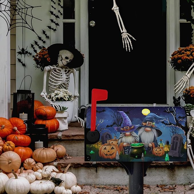 Halloween Gnome Pumpkins Magnetic Mailbox Covers Large Size 25.5x21 Inches Halloween Moon Night Mailbox Wraps Letterbox Covers Garden Yard Home Decor for Outdoor