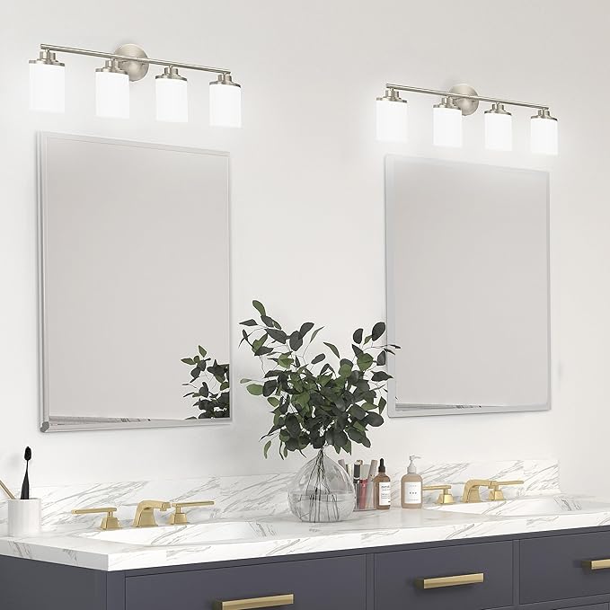 Bathroom Light Fixtures,Brushed Nickel Bathroom Lights,4-Light Vanity Light,Bathroom Light Over Mirror,Modern Bathroom Vanity Light Fixture,Bathroom Sconces with Frosted Glass
