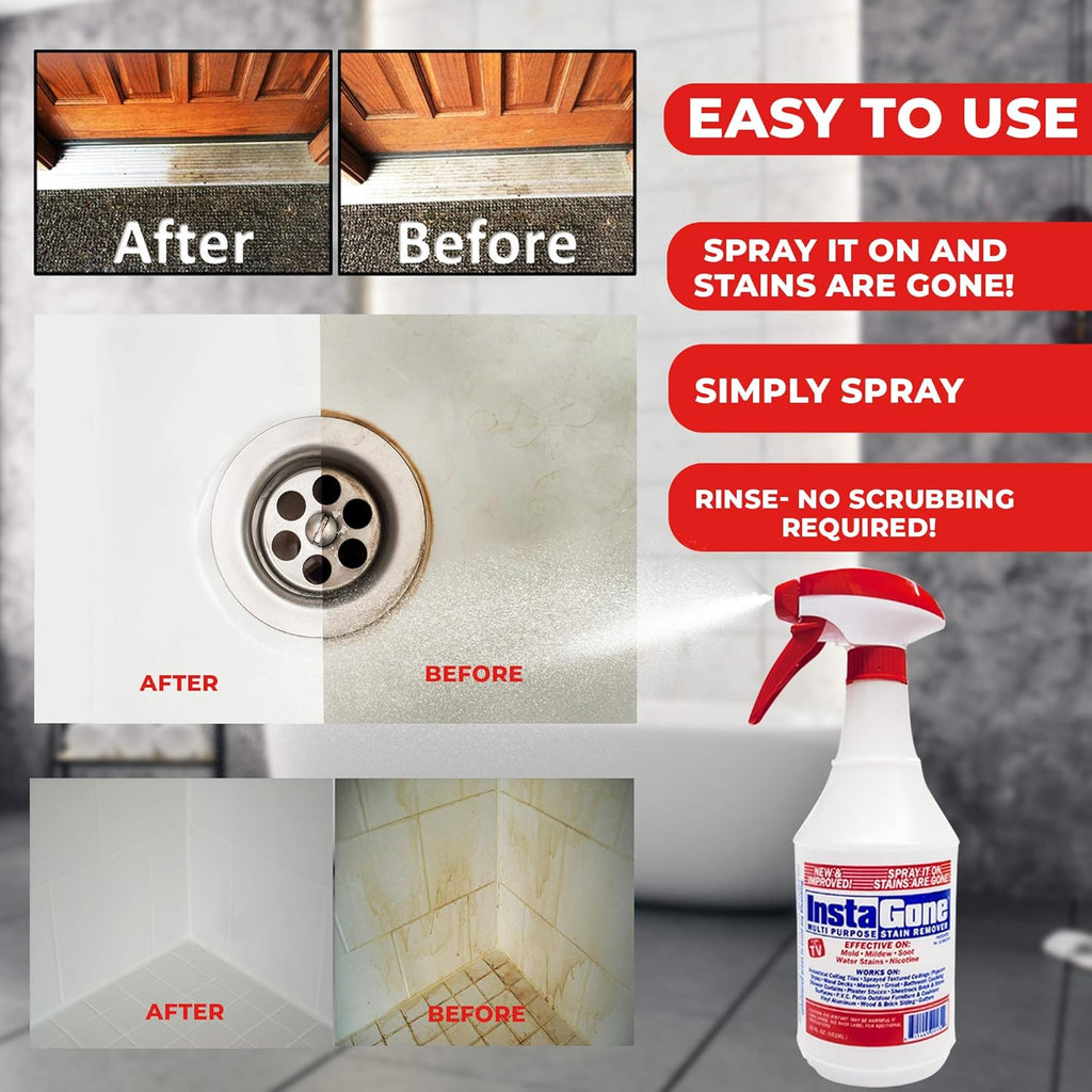 Stain Remover - 8 REFILL Pack + 24oz Spray Bottle - Just Add Water - Indoor/Outdoor Ceiling, Wall, Bathroom, Roof, PVC Fence, Patio Furniture & More