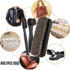 4 Pcs Horsehair Shine Shoes Brush Kit Polish Dauber Applicators Cleaning Leather Shoes Boots Care Brushes Suede Cleaner Brush with Microfiber Shoe Cloth(4 Pcs Black D)