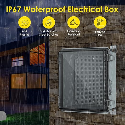 Waterproof Electrical Junction Box, IP67 Plastic Weatherproof Outdoor WiFi Enclosure with Mounting Plate, Wall Brackets, for WiFi Electronics Project, Clear (5.9"x5.9"x3.5")