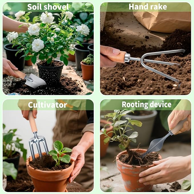 Garden Tool Set with Bag and Gloves, Stainless Steel Gardening Tool Set, Ideal Gardening Gifts for Women and Men, Set of 9