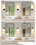 Bathroom Wall Sconce Set of Two, HWH Wall Vanity Light with Frosted White Striped Shade, Industrial Wall Lamp Matte Black for Bathroom Doorway, 5HZG97B-2PK BK