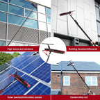 30FT Solar Panel Cleaning Brush & Squeegee Kit, Proffesional Window Washing Tool, 22in Wide Brush & 2 Dusting Brush, Water Fed Pole, Extendable Telescopic Pole for Roof Mounted Solar Panels