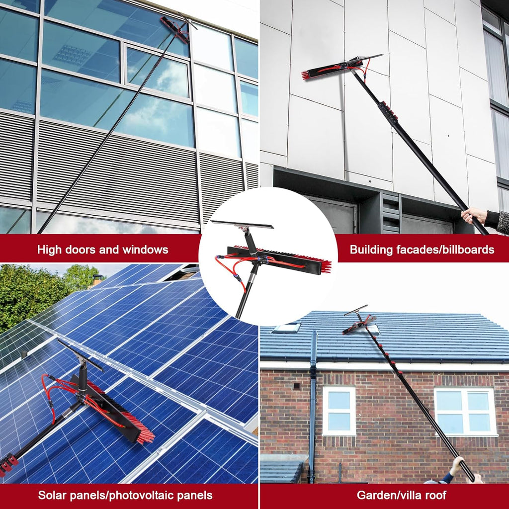 18FT Solar Panel Cleaning Brush & Squeegee Kit, Proffesional Window Washing Tool, 22in Wide Brush & 2 Dusting Brush, Water Fed Pole, Extendable Telescopic Pole for Roof Mounted Solar Panels