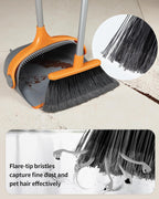 MR.SIGA Broom and Dustpan Set with Long Handle, Stand Upright Broom with Dustpan Combo for Cleaning Office, Garage, Lobby, Lightweight Sweeping Set, 51.7"(131 cm) Long Handle, Gray & Orange