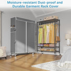 VIPEK R3C Plus Garment Rack Rolling Clothes Racks with Locking Wheels, Heavy Duty Clothing Rack Portable Closet with Adjustable Shelves & Side Hooks, Black Rack with Grey Upgraded Polyester Cover