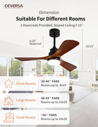 42 Inch Wood Ceiling Fans with Lights and Remote,Outdoor Ceiling Fan for Patios with Dimmable Led Light,Walnut 3 Blades,Memory Modern Fan for Living Room,Office,Indoor