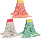 Matthew Cleaning 3Pcs 5'' Headband White&Orange&Green Medium Commercial String Mop Heads, Loop-End Mop Head Replacement, Heavy Duty Industrial Washable&Reusable Mop Refills for Residential& Warehouse