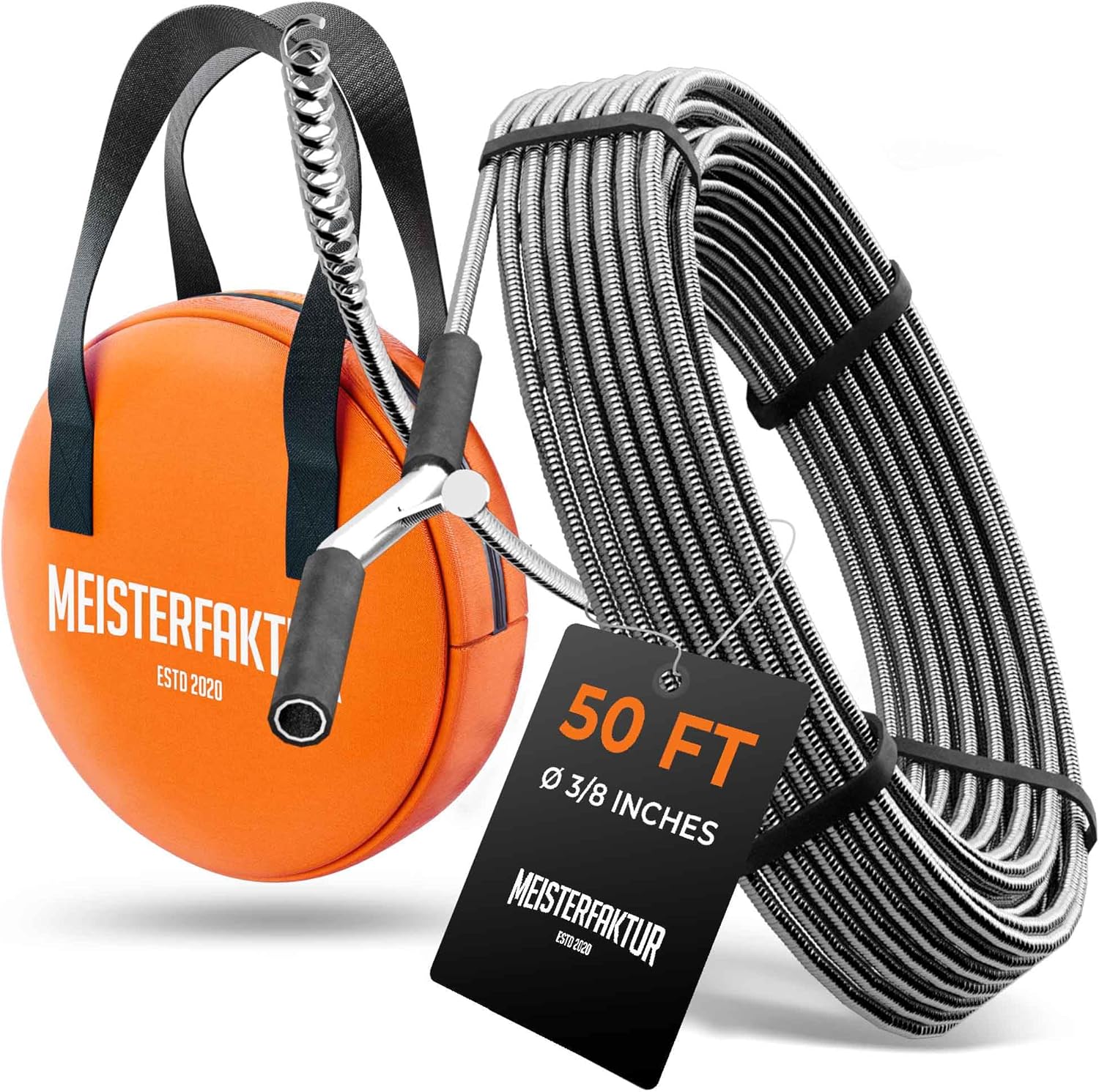 drain snake 3.0 [50 FT] - extremely long - Ideal plumbing snake for heavy & deep blockages - The drain auger for real do-it-yourselfers! (50 FT - 3/8 inch)