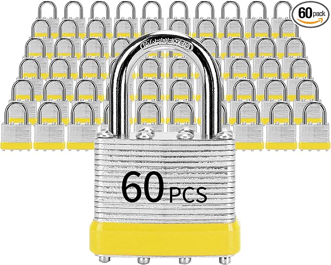 Padlocks with Same Key, LQYN 60 Pcs Laminated Keyed Padlock (1-9/16", 40mm), Keyed Alike Locks, Normal Shackle, for Storage Locker, Hasp Latch, Toolbox, Sheds