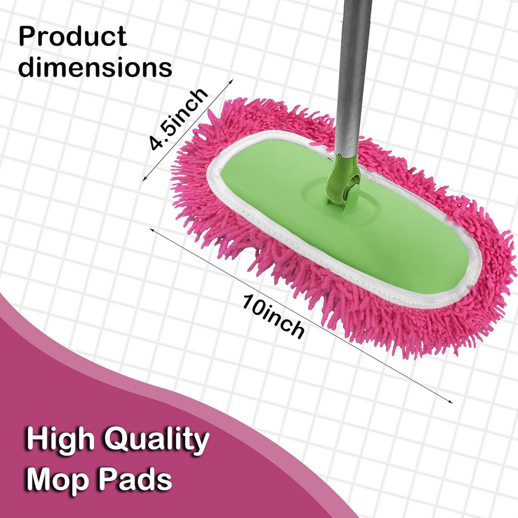Reusable Microfiber Chenille Mop Pads Compatible with Swiffer Sweeper, Dry Sweeping Cloths & Wet Mopping Cloths, Refills for Hardwood Surface Floor Cleaning, 4 Pack (Pink)