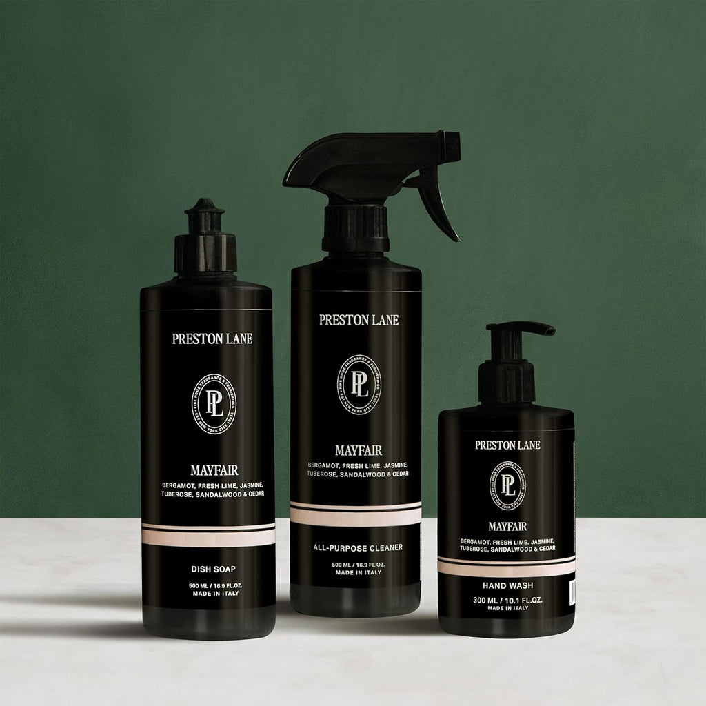Preston Lane Luxury Kitchen Set – Hand Wash, Dish Soap & All-Purpose Cleaner | Plant-Powered Cleaning Essentials Bundle with Fine Italian Fragrance, Mayfair Scent