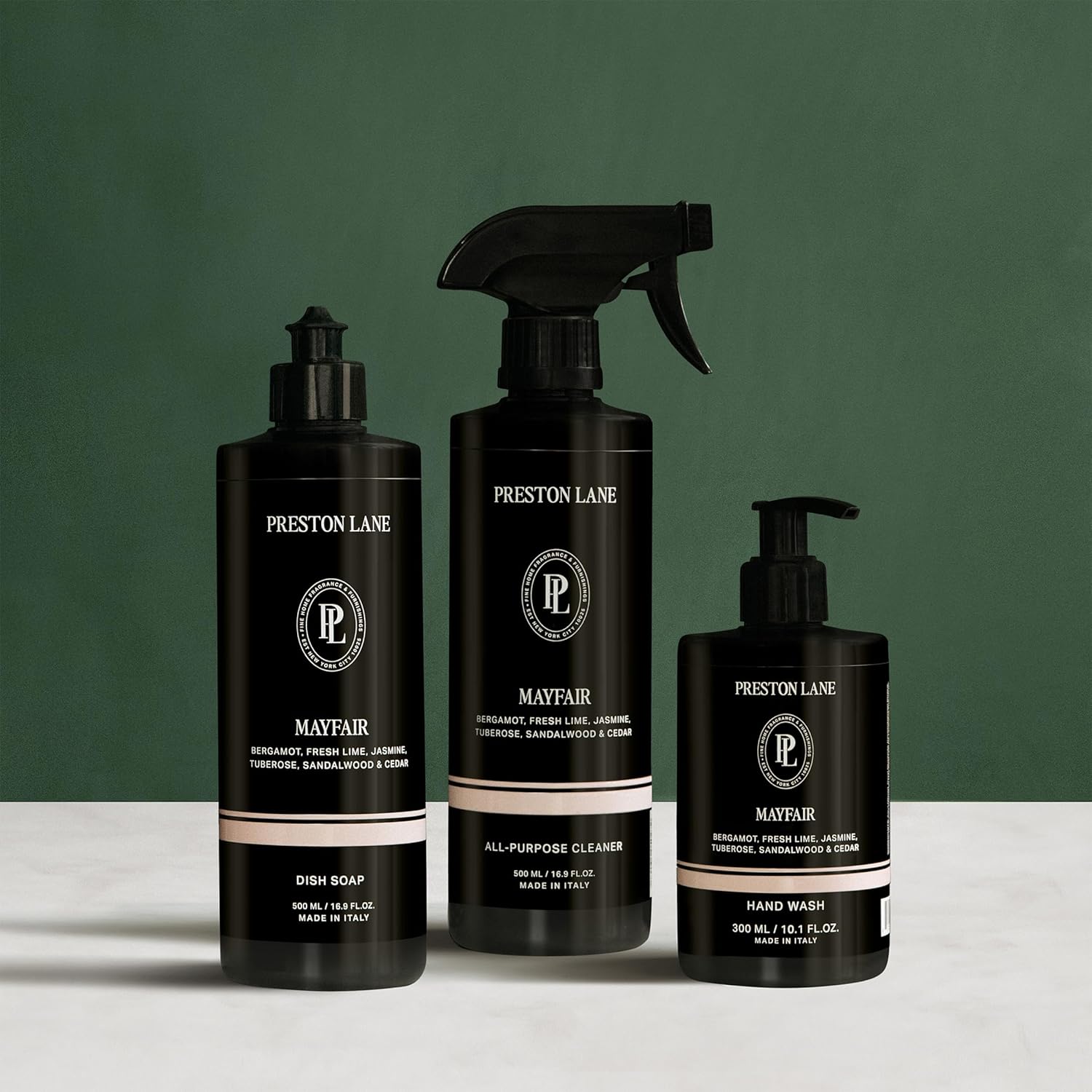 Preston Lane Luxury Kitchen Set – Hand Wash, Dish Soap & All-Purpose Cleaner | Plant-Powered Cleaning Essentials Bundle with Fine Italian Fragrance, Mayfair Scent