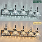 Vintage Bathroom Vanity Light, 5-Light Black Vanity Lighting Fixture with Flower Glass Shade, Bathroom Lighting Fixtures Over Mirror