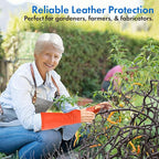 Arm Chaps Leather Protective Sleeves Arm Guard - Prevent Cuts, Scratches & Bruises - Genuine Cowhide - Ideal for Gardening & Construction - Left & Right Form-Fitting. Orange (1 Pair/Large).