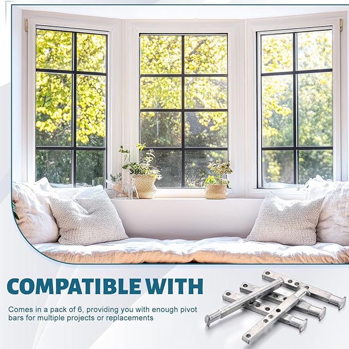 Zonon 6 Pcs 4 Hole Die Cast T Shaped Pivot Bar 3 Inches Mental Window Pivot Bar Sturdy Window Replacement Parts for Home Replacement (Steel)