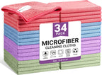 Microfiber Cleaning Cloth, 34 Pack Assorted Color Cleaning Rags for Housekeeping, Colorful Reusable Microfiber Towels for Car, Kitchen, Bathroom and Household Cleaning Supplies, 11.8"X11.8"