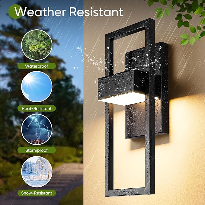 BesLowe 14.5” Modern Outdoor Wall Lights, 3000K LED Exterior Lighting Fixtures Wall Mounted, Porch Lights Outdoor Wall Sconce Lamps, Black Outdoor Lights for House Front Door Garage Patio, 2-Pack