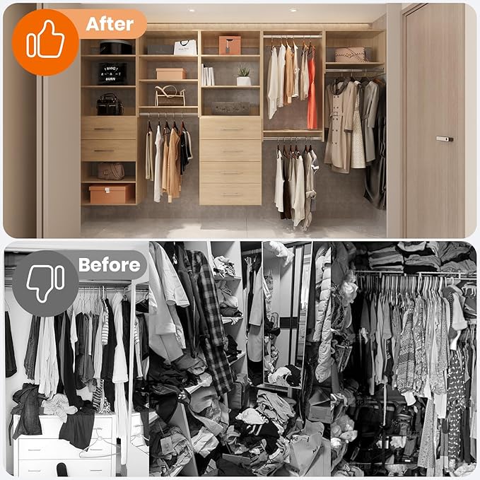 ROOMTEC 25.5" Double Hanging Closet Unit, Modular Closet System with Hanging Rod, Wardrobe Organizer for Bedroom or Walk-in Closet, Wall Mounted, Customizable Clothes Storage Unit, Wood