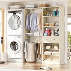 [10 FT Closet System] Reversible Set of 2 Wood Closet Organizer System with 2 Drawers, 4 Hanging Rods Adjustable Shelf, Walk In Closet Organizers with Shoe Rack, Garment Rack Clothes Rack, White Oak