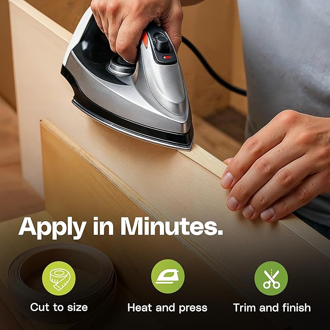 Edge Supply Birch 1-1/2 in x 250 ft Roll – Pre-Glued Iron On Wood Veneer Tape – Wood Veneer Edge Banding Tape with Hot Melt Adhesive, Smooth Sanded Finish Ideal for Furniture & DIY, Made in USA