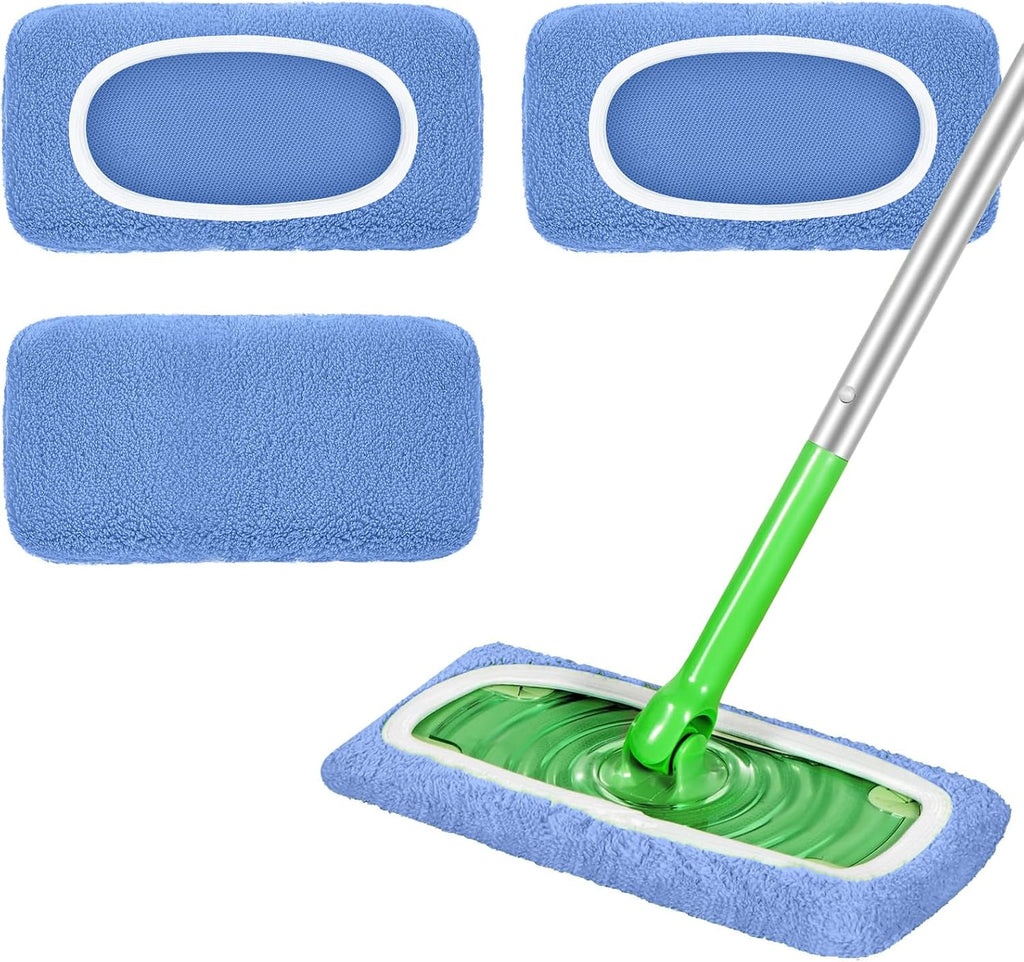 Reusable Mop Pads Compatible with Swiffer Sweeper Mop, Microfiber Dry Sweeping Cloths & Machine Washable Wet Pads Refill for Use on All Sealed Floors - Stone, Hardwood, Laminate & Tile (3 Blue)