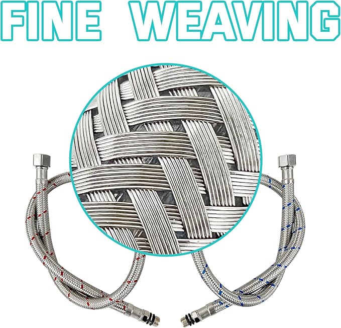 24" Length Bathroom Kitchen Faucet Connector Water Supply Line, Durable Braided Steel Hot and Cold Water Lines Faucet Hose 3/8" female compression thread x M10 male connector