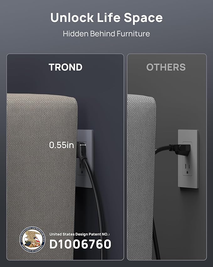 TROND Surge Protector Power Strip 15 ft Cord - Long Extension Cord, 13 Widely-Spaced Outlets Expansion with USB C Ports, 4000 Joules, Flat Plug, Wall Mount, ETL Listed, Office Desk Accessory, Black