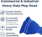 Blue Whales Commercial Mop Heavy Duty Industrial Mop Head Replacement, Looped End String Head Refill, Lint Free, Ideal for Cleaning Service Companies & Homeowners – Fits Clamp & Jaw Handles