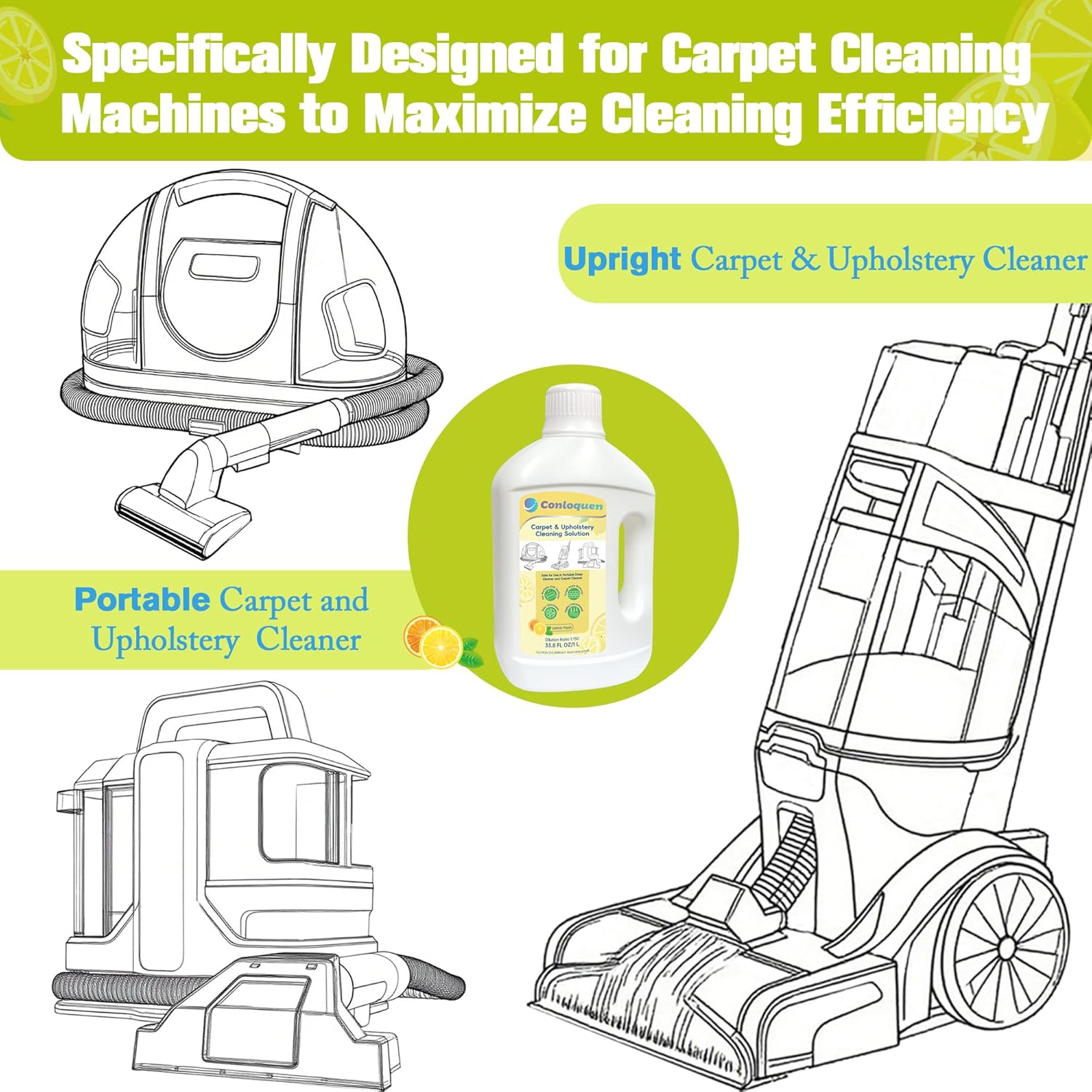 150X Concentrate Carpet Cleaner Solution for Portable Carpet Deep Cleaner and Upright Carpet Cleaner Machine, 33.8 Fl.oz Makes 39.6 Gal Formula, Carpet Stain Remover Lemon Scent